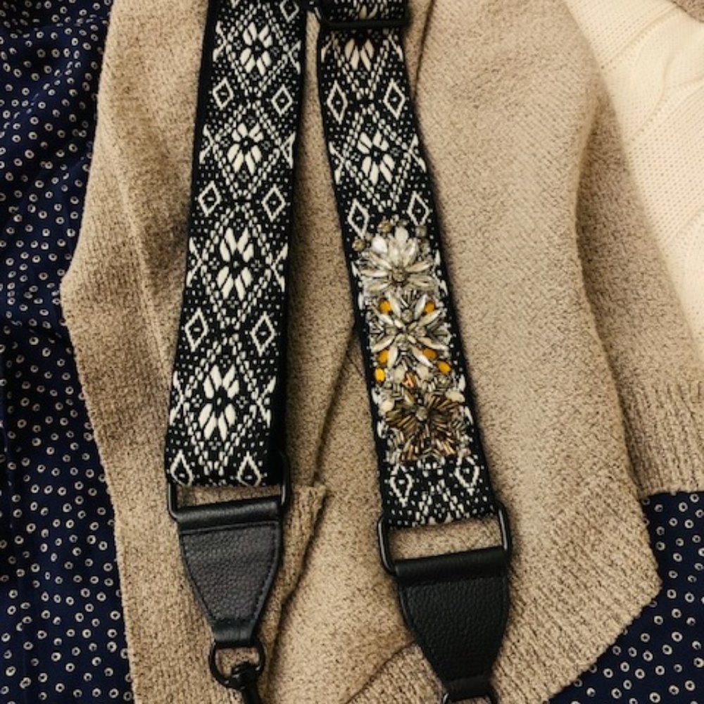 Rebecca Minkoff Guitar strap - black white and gem